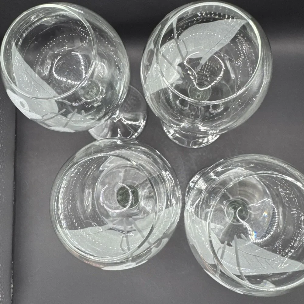 Etched Frosted Calla Lily Balloon Wine Glasses Set Of 4
